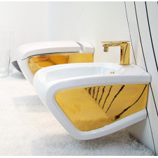 Унтитаз подвесной с крышкой микролифт Hidra Ceramica Hi-Line HIW10 + HIZ белый/золото